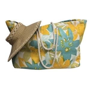 Large Floral Beach Summer Bag with Rope Handles